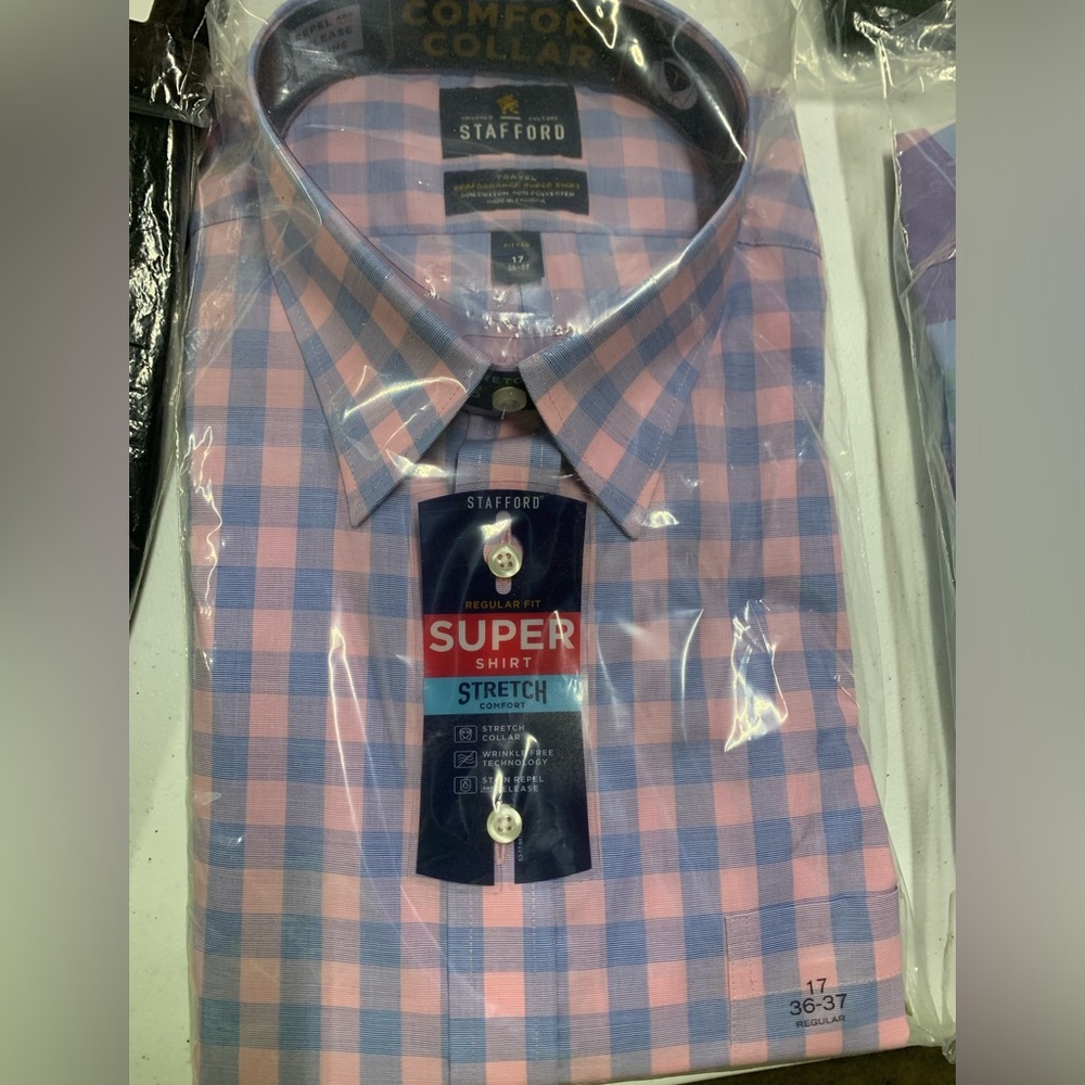 Stafford long sleeve dress shirt Pink Blue Gingham
